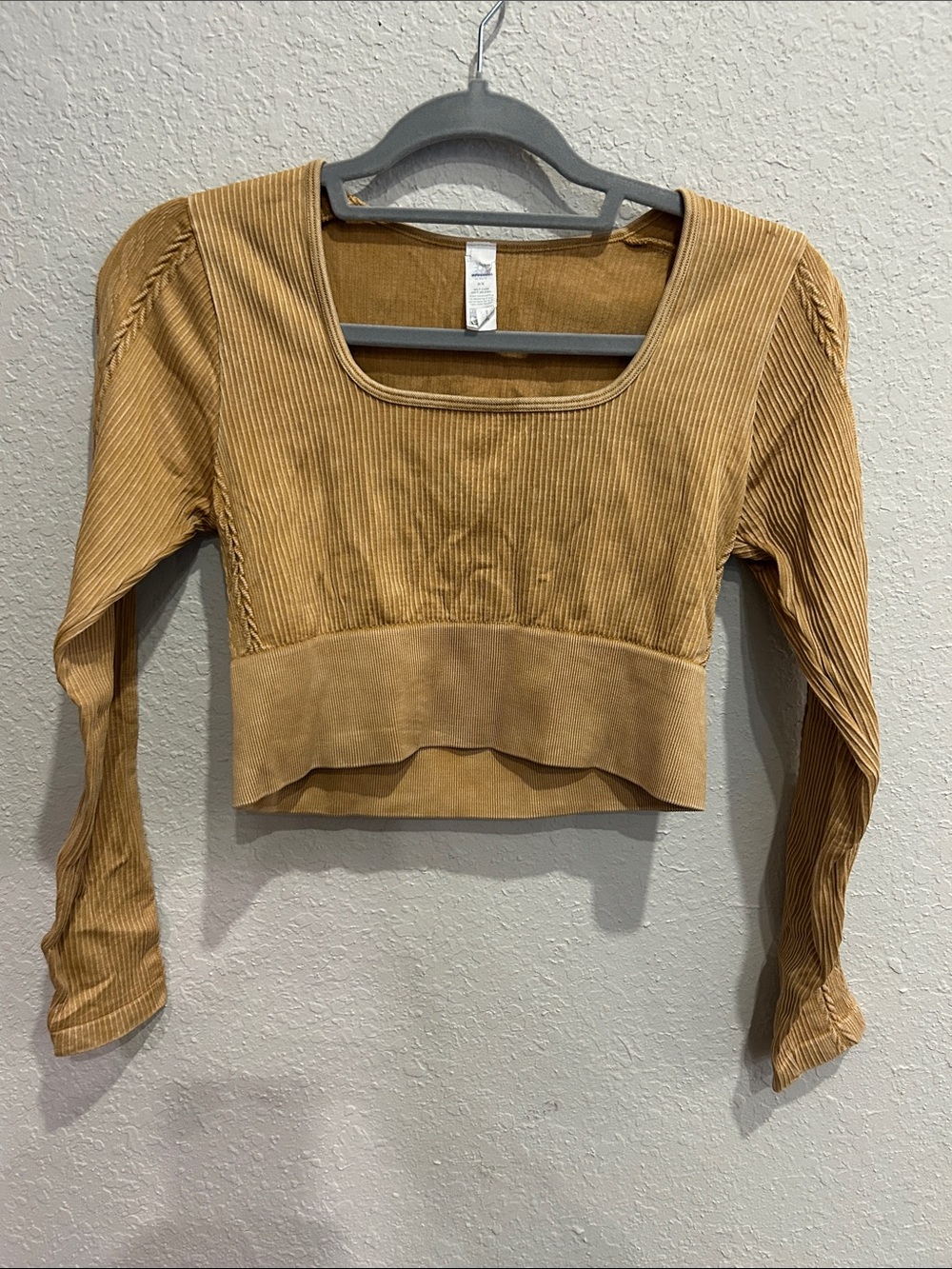Square Neck Ribbed Crop Top in Camel